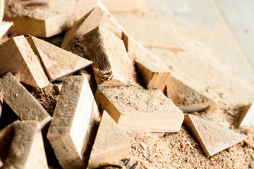 wooden splinter cut and sawdust