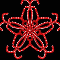 A red abstract shape.