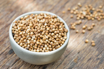 Close up of dried coriander seeds