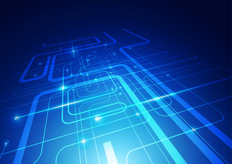 Abstract Lines Digital Technology Blue Background, Vector Illustration