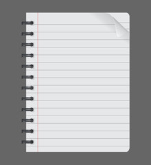 realistic spiral notepad notebook isolated on grey background, Paper sheet