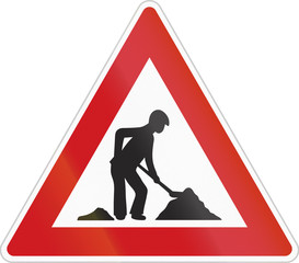 Czech sign warning about a building site at the road