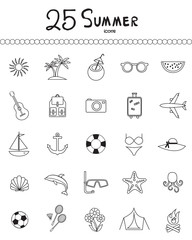 Holiday and summer outline icons - vector