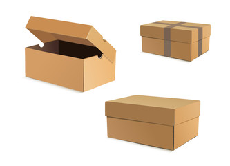 illustration of open and closed cardboard boxes. Vector illustration on white background