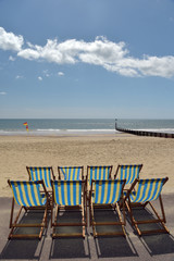 Deckchairs on beach at Bournemouth, Dorset