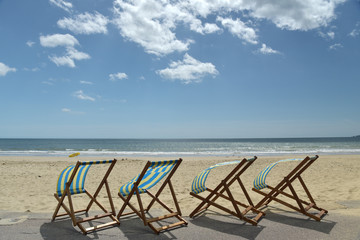 Deckchairs on beach at Bournemouth, Dorset