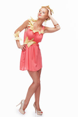 Full body image of blond female