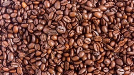 Roasted coffee bean close up