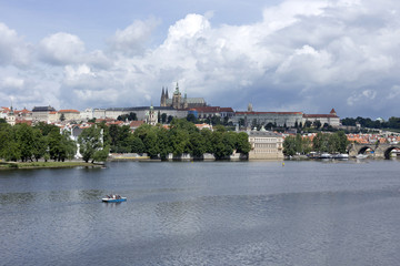 Fototapeta premium Spring Prague gothic Castle with the Charles Bridge