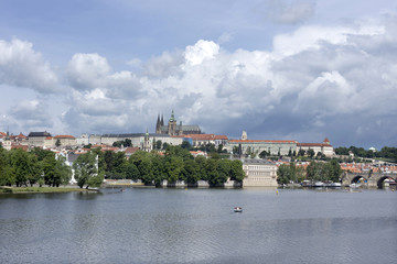 Fototapeta na wymiar Spring Prague gothic Castle with the Charles Bridge