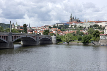Spring Prague gothic Castle above River Vltava, Czech Republic