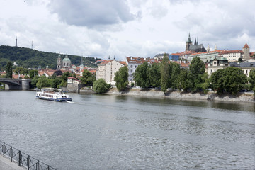 Fototapeta premium Spring Prague gothic Castle above River Vltava, Czech Republic