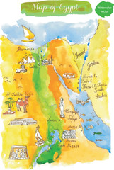 Watercolor map of attractions Egypt