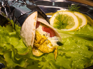 Kebab - grilled vegetables with curry chicken