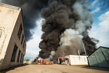 Fire of buildings and cars