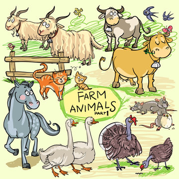Farm animals, hand drawn collection, part 1. 