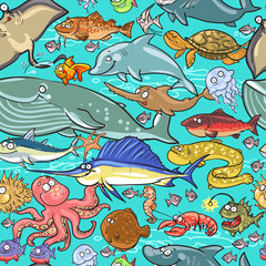 Fototapeta na wymiar Sea and river animals pattern.