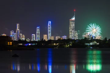 Poster Im Rahmen Fireworks in modern city - Gold Coast Australia © Andre D
