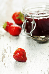 Strawberry jam in a jar