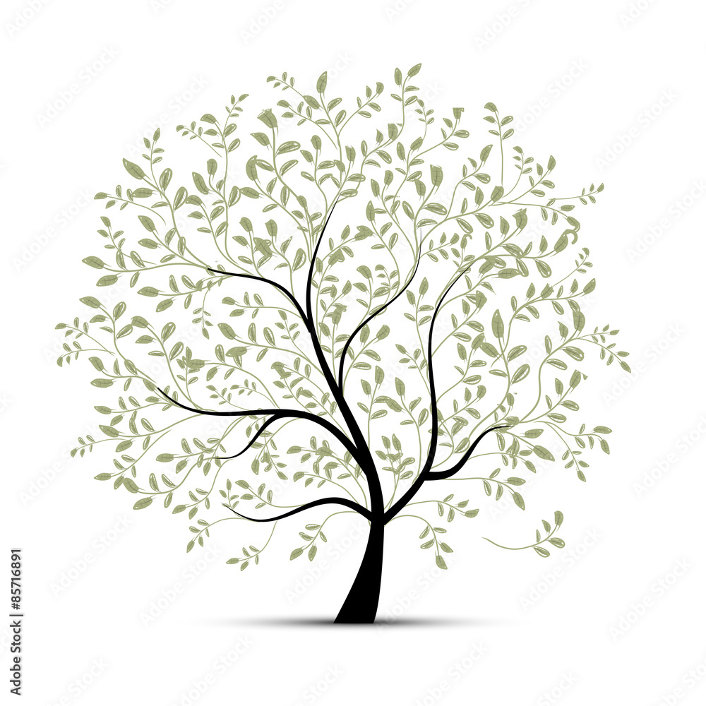 Poster spring tree green for your design