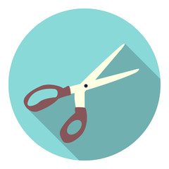 Fototapeta premium Flat scissors icon with long shadow. Vector illustration