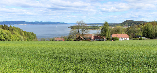 Norwegian farmhouse with a view of the fjord 