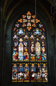 Gothic stained-glass window in Votive Church, Vienna