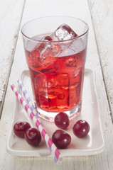 ice cold cherry juice and freshly washed cherries