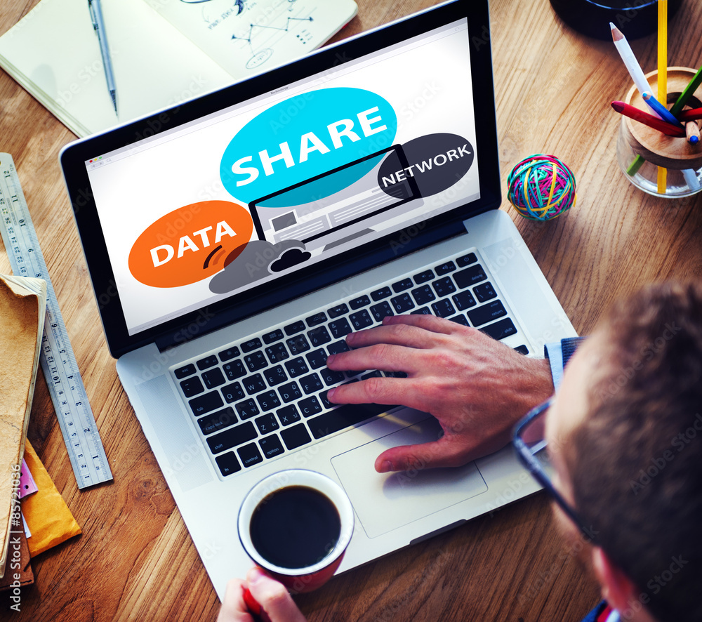 Aufkleber share data network sharing social network connection concept