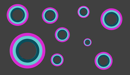 3D render of blue and pink circles of various sizes on a grey background