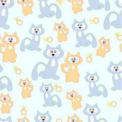 Blue cats and beige to green background. Pattern. Vector illustration