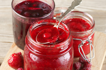 Jam in jar and spoon