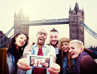 Diverse Summer Friends Fun Bonding Selfie Concept