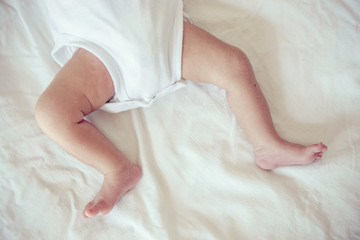 Soft focus and blurry of Baby Feet, vintage style color effect