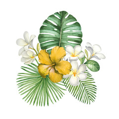 Watercolor llustration of tropical flowers