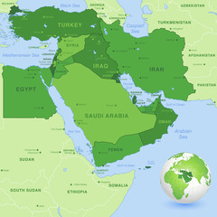 Fototapeta premium Vector Middle East Green Map