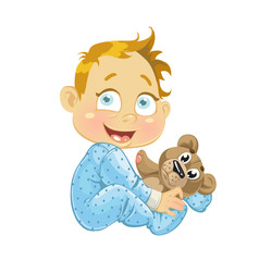 baby boy with a soft toy bear