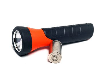 gray-orange flashlight on a white background
