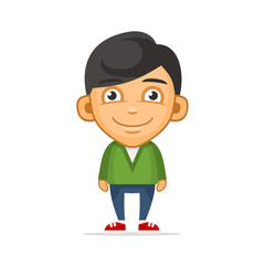 Smiling Boy Wearing Green Sweater. Vector