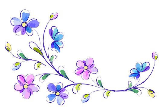 Horizontal white background with blue flowers