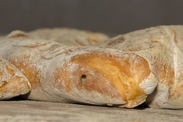Baguettes baking in the oven