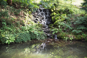 Waterfall with reflection in lake