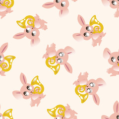 animal rabbit playing instrument cartoon , cartoon seamless pattern background