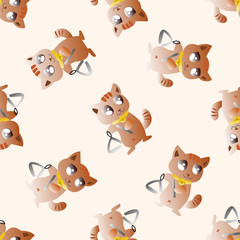 animal cat playing instrument cartoon , cartoon seamless pattern background