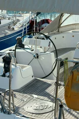 Outdoor kussens sail yacht boat Cockpit  and steering wheel © William Richardson