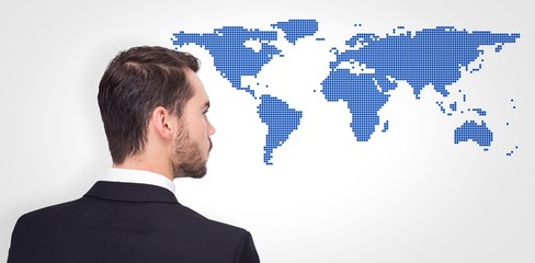 Composite image of elegant businessman in suit thinking 