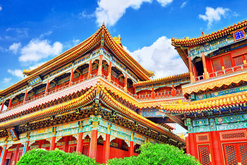 Beautiful View of Yonghegong Lama Temple.Beijing. Lama Temple is