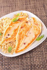 chicken breast and barley grain