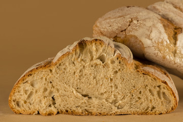Closeup to traditional bread open in half