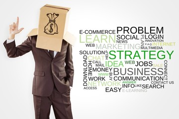 Composite image of anonymous businessman pointing up with finger